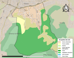 Carte en couleurs présentant l'occupation des sols.