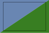 Rectangle divisé en diagonal du coin inférieur gauche au coin supérieur droit avec la moitié gauche en gris et la moitié droite en vert