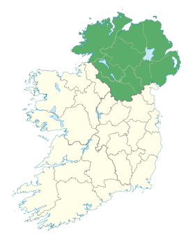 Carte représentant l'Ulster en Irlande, occupant la partie nord de l'île.