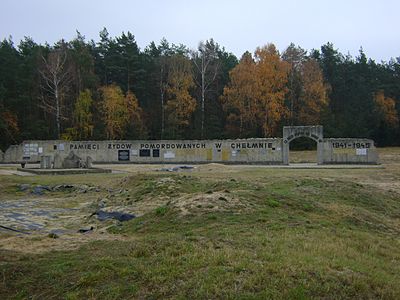 Minnesmärke vid förintelselägret Chełmno.