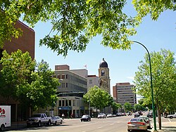 Downtown Lethbridge as seen on 4 Avenue south facing west.