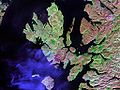 Image 25Satellite image of Skye, showing the surrounding islands including Rona, Raasay and Scalpay to the north east and Soay, Canna and Rùm to the south Credit: NASA