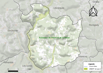 Carte de la ZNIEFF de type 2 sur la commune.