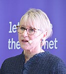 Margot Wallström på KTH:s, UD:s och Wikimedia Sveriges skrivstuga WikiGap 2018 i Stockholm.