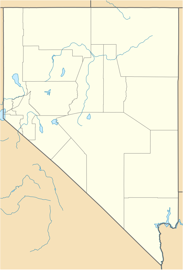 Map of Nevada state parks named and marked by a dot