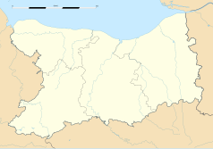 Mapa konturowa Calvados, po lewej znajduje się punkt z opisem „Cahagnes”