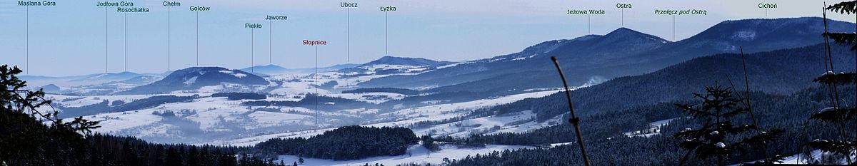 Widok na Pasmo Ostrej ze zboczy Łopienia