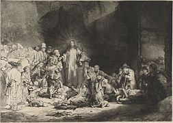 Cristo curando a un enfermo (1648-1650), aguafuerte de Rembrandt, Rijksmuseum, Ámsterdam