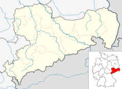 Mapa konturowa Saksonii, u góry znajduje się punkt z opisem „Gröditz”