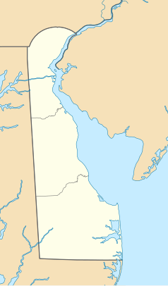 Mapa konturowa Delaware, blisko centrum na lewo znajduje się punkt z opisem „Highland Acres”