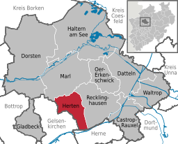 Läget för staden Herten i Kreis Recklinghausen