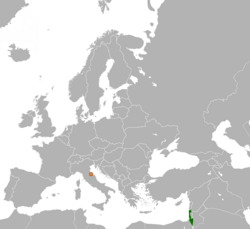 Map indicating locations of Israel and San Marino