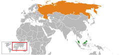 Peta menunjukkan lokasi Malaysia dengan Russia