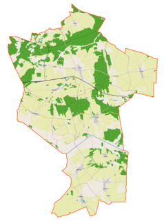 Mapa konturowa gminy Płośnica, po lewej znajduje się punkt z opisem „Wielki Łęck”