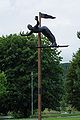 Statue av Birger Ruud i Magasinparken i Kongsberg. Bronseskulptur lagd av billedhugger Per Ung. Foto: Thomas Bjørndahl