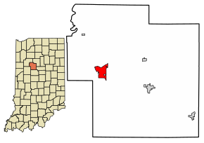 Location of Delphi in Carroll County, Indiana.