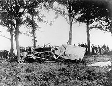 A black and white photo showing the wreckage from a plane crash