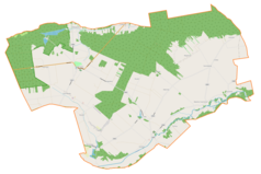 Mapa konturowa gminy Lipie, na dole znajduje się punkt z opisem „Kościół Świętego Stanisława Biskupa Męczennika”