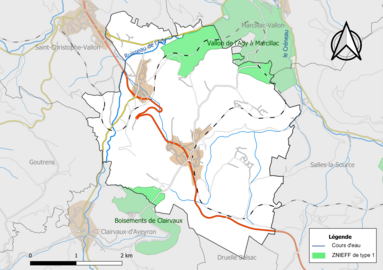 Carte des ZNIEFF de type 1 de la commune.