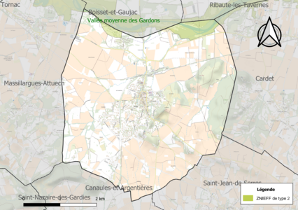 Carte de la ZNIEFF de type 2 sur la commune.