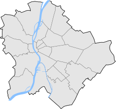 Mapa konturowa Budapesztu, po lewej znajduje się punkt z opisem „Zamek Królewski w Budapeszcie”