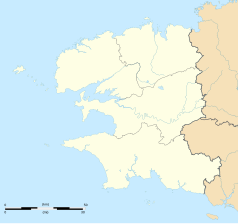 Mapa konturowa Finistère, po prawej nieco u góry znajduje się punkt z opisem „Scrignac”