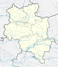 Mapa konturowa powiatu namysłowskiego, blisko centrum u góry znajduje się punkt z opisem „Rychnów”