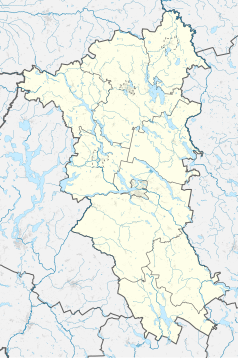 Mapa konturowa powiatu ostródzkiego, po prawej nieco na dole znajduje się punkt z opisem „Rychnowska Wola”