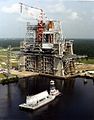 The B-2 Test Stand holding Space Shuttle component in 1987