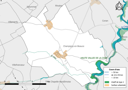 Carte des ZNIEFF de type 2 localisées sur la commune[Note 3].