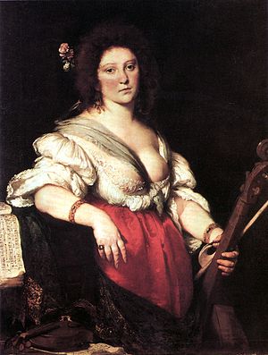 De gambiste, door Bernardo Strozzi. Me nump aon tot dit sjèlderij Barbara Strozzi veurstèlt, al is dat neet zeker. Ouch is neet bekind of de sjèlder femilie vaan 'r waor, en zoe jao wat veur femilie.