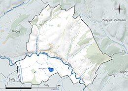 Carte en couleur présentant le réseau hydrographique de la commune