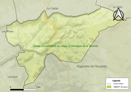 Carte de la ZNIEFF de type 2 sur la commune.