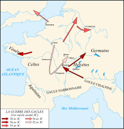 Les différentes campagnes de la Guerre des Gaules.