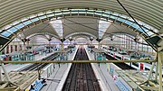 Looking down at the platforms and tracks