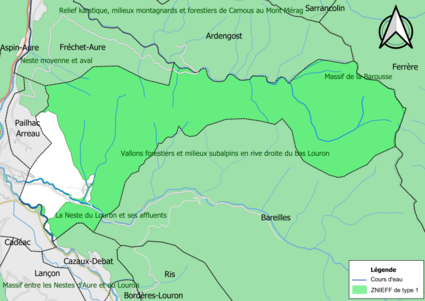 Carte des ZNIEFF de type 1 sur la commune.