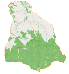 Mapa konturowa gminy Niedźwiedź, na dole po lewej znajduje się punkt z opisem „Suchora”