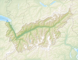 Localisation d'Ulrichen dans la vallée de Conches à l’extrémité Est de la vallée du Rhône et du canton du Valais.