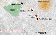 Map showing Metrolink tram stops in the vicinity of Withington Village