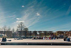 Vy över Blå havet på Campus Valla, Linköpings universitet.