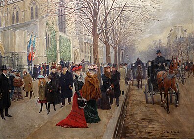 Après l'office à l'église de la Sainte-Trinité, vers 1900. Tableau de Jean Béraud, musée Carnavalet.