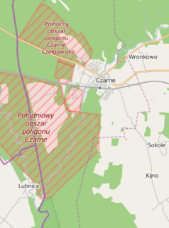 Mapa konturowa Czarnego, blisko centrum na prawo u góry znajduje się punkt z opisem „Czarne”