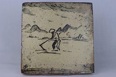 Hand-Built decorative tile by Bernard Leach.