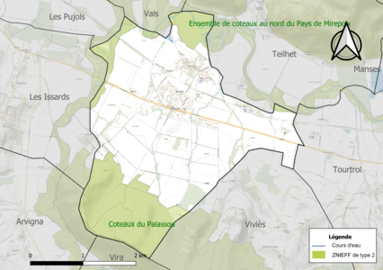 Carte des ZNIEFF de type 2 sur la commune.