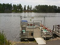 Oljeön with the ferry Petrolia in the foreground.