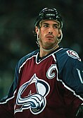 Joe Sakic in a Colorado Avalanche jersey