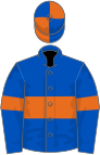 Royal blue, orange hoop and armlets, quartered cap