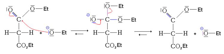 Saponification du malonate par l'éthanolate