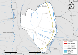 Carte en couleur présentant le réseau hydrographique de la commune