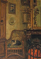 Intérieur avec un chat dormant. .